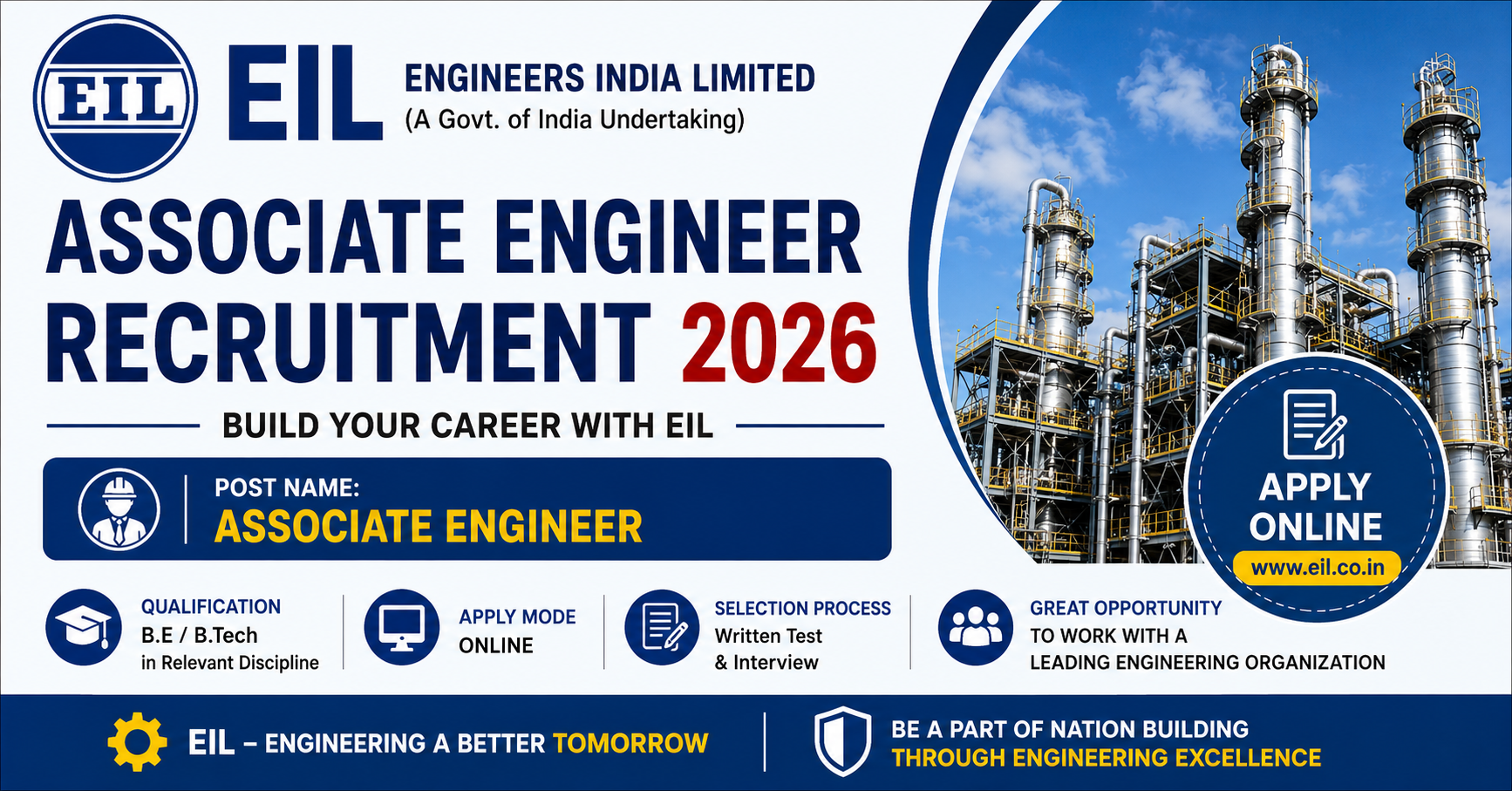 EIL Associate Engineer Recruitment 2026 Notification Out - Apply Online for 12 Posts