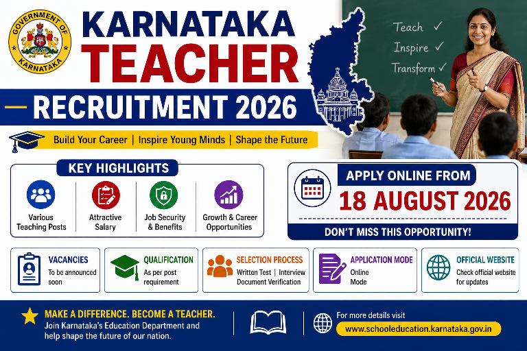 Karnataka Teacher Recruitment 2026 - 15,000 Vacancies, Apply Online from 18 August
