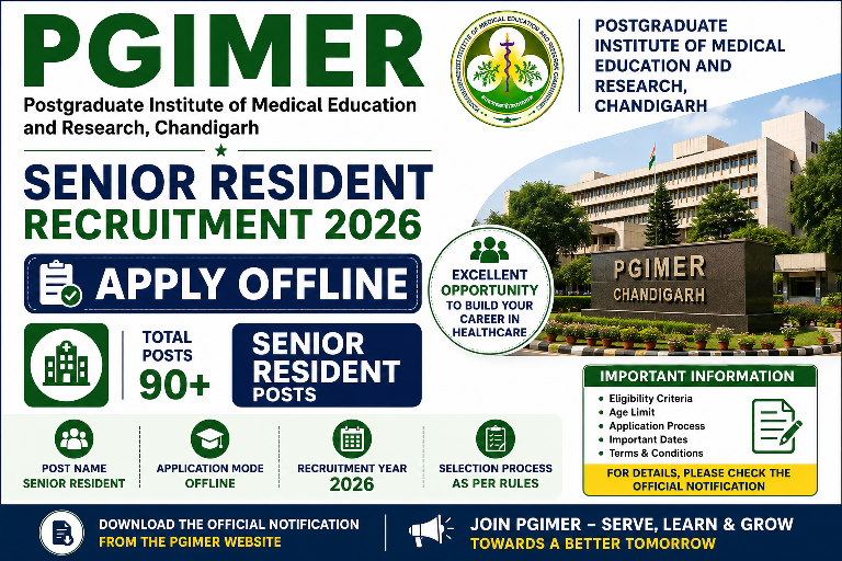 PGIMER Senior Resident Recruitment 2026 - Apply Offline