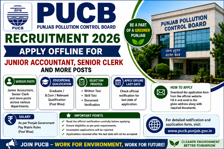 PUCB Recruitment 2026 - Apply Offline for 19 Junior Accountant, Senior Clerk and More Posts