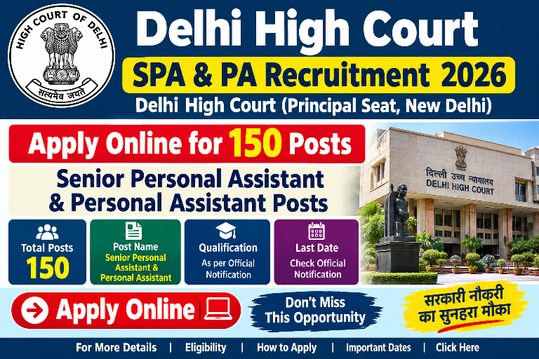 Delhi High Court SPA & PA Recruitment 2026 - Apply Online for 150 Senior Personal Assistant & Personal Assistant Posts