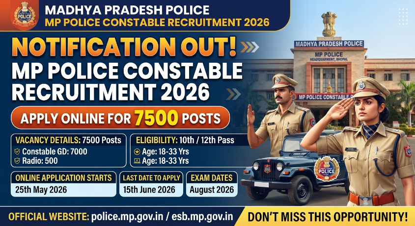 MP Police Constable Recruitment 2026 Notification Out - Apply Online for 7500 Posts