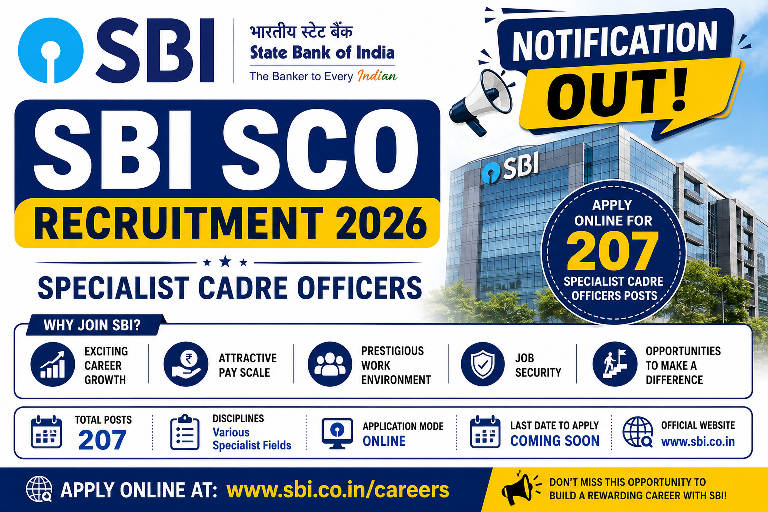 SBI SCO Recruitment 2026 Notification Out - Apply Online for 207 Specialist Cadre Officers Posts